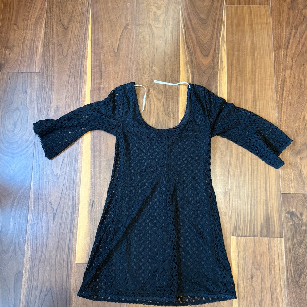 Wish Black Crochet Scoop Neck Mini Dress